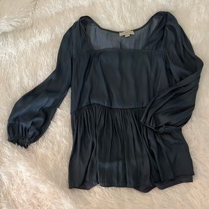 Loft Blue Satin 1/4 Inch sleeve Blouse